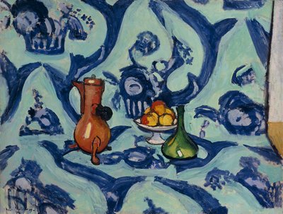 青いテーブルクロスのある静物 作： Henri Matisse