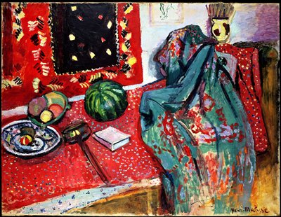 赤いラグのある静物 作： Henri Matisse
