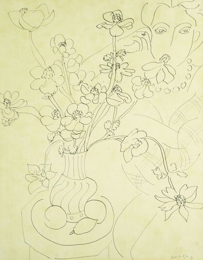 アネモネと女性のための習作、ハーモニー・イン・ブルー 作： Henri Matisse