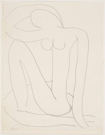 頭に腕を置いて座る女（紙に鉛筆） 作： Henri Matisse