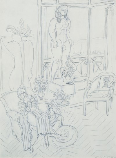 インテリアの中の女性；ホテル・レジーナ、シミーズ、ニース 作： Henri Matisse