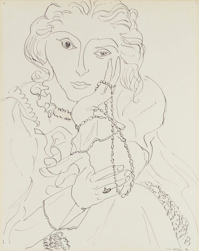 フリルシャツとパールのネックレスの女性 作： Henri Matisse