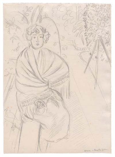 庭でショールを羽織る女性 作： Henri Matisse