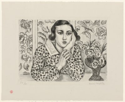 花柄の屏風にもたれる少女 作： Henri Matisse