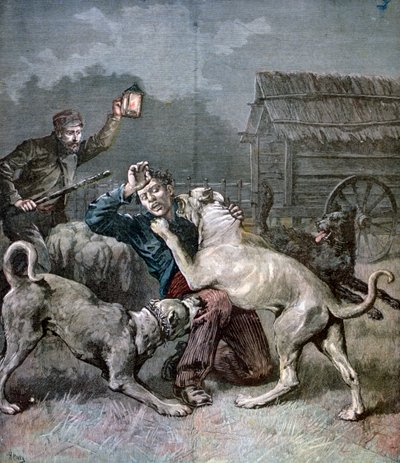 1891年に3匹の大型犬に襲われた犯罪者 作： Henri Meyer