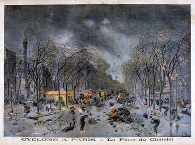 パリのサイクロン、シャトレ広場、1896年 作： Henri Meyer