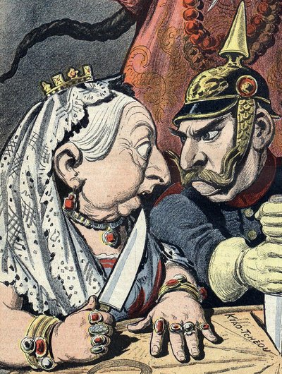 1898年1月16日のヴィクトリア女王とドイツのヴィルヘルム2世の風刺画（中国帝国主義漫画より）（トリミング済み 作： Henri Meyer