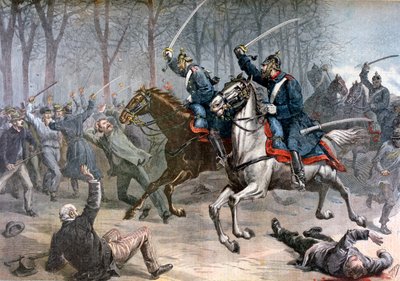 騎兵隊の突撃、ライプツィヒでのドイツの暴動、1892年。 作： Henri Meyer