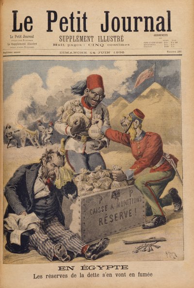 エジプト：煙で上昇する債務の準備金、ルプティジャーナルのイラスト、1896年6月14日 作： Henri Meyer