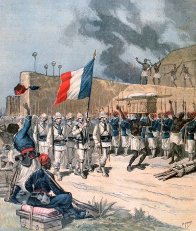 1892年のアフリカ、ダホメ、アボメイへのフランス軍の侵入 作： Henri Meyer