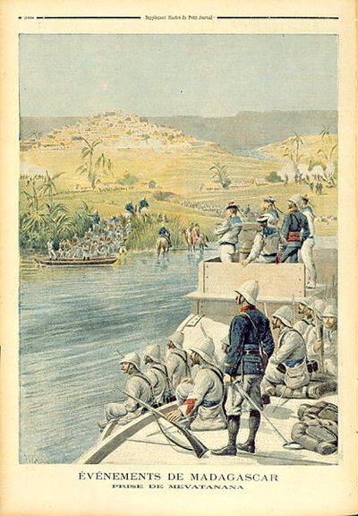 マダガスカルでのイベント：1895年6月30日、Le Petit Journalからのイラスト、Mevatananaの捕獲 作： Henri Meyer
