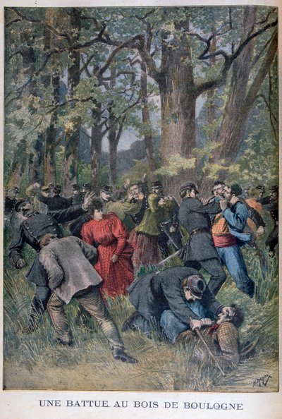 1895年、パリのブローニュの森でジェンダームと市民の戦い 作： Henri Meyer