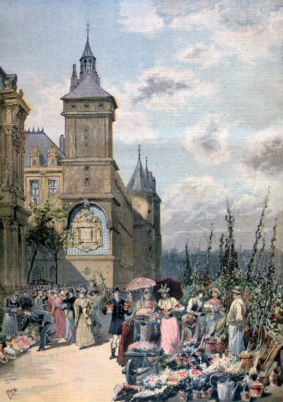春のフラワーマーケット、パリ、1893 作： Henri Meyer