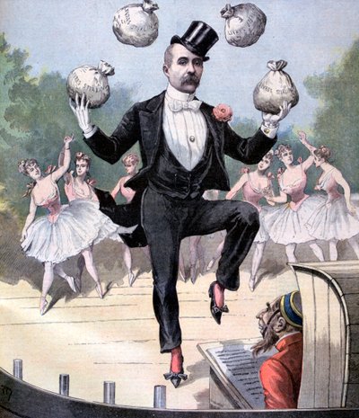 英国のお金の袋をジャグリングするジョルジュクレマンソー、1893 作： Henri Meyer