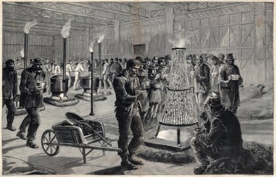 1891年、シャンゼリゼ通りにあるリベロー芸術宮殿の夜間避難所 - Henri Meyerによる図面、Navellierによる1891年の "Le journal illustrious "誌のエングレーヴィング 作： Henri Meyer