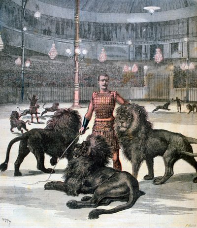 1891年パリのリッポドロームでライオンを飼いならす 作： Henri Meyer