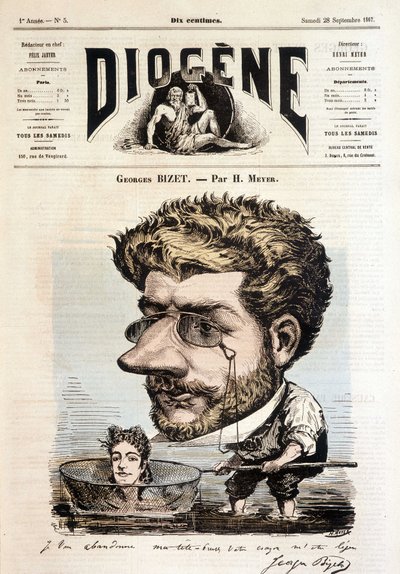 マイヤーによるジョルジュ・ビゼーの肖像-『ディオゲネス』1867年9月28日号掲載 作： Henri Meyer