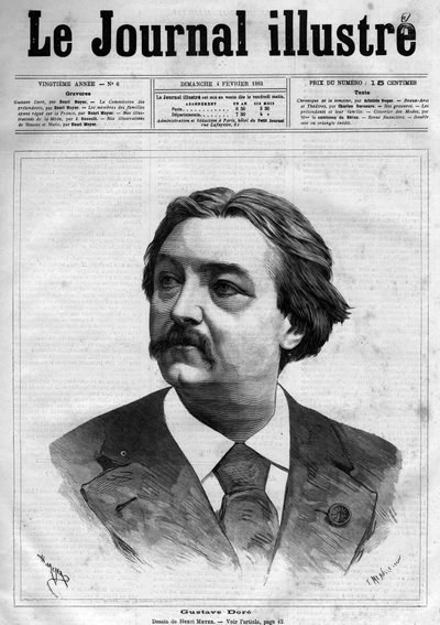 フランスの画家・漫画家であるギュスターヴ・ドーア（1832-1883）の肖像 - 1883年の「The Illustrous Journal」の表紙 - アンリ・マイヤー（1844-1899）のドローイング 作： Henri Meyer