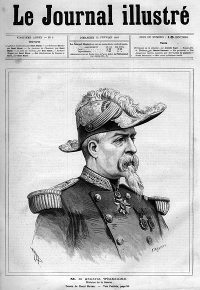 フランスの将軍であり政治家であったジャン・ティボーダン（1822-1905）の肖像 - 1883年の「The Illustrous Journal」の表紙 - アンリ・マイヤー（1844-1899）によるドローイング 作： Henri Meyer
