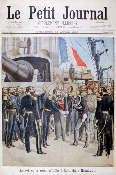 1899年のフランスの戦艦ブレヌスに乗ったイタリアの女王 作： Henri Meyer