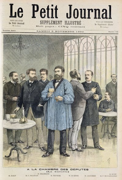 代議院のバーを描いたタイトルページ、11月5日付「Le Petit Journal」のイラスト付付付録の挿絵 作： Henri Meyer