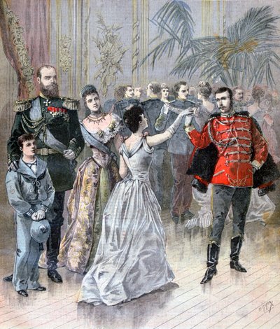 1893年、ロシアの皇帝アレクサンドル3世とサンクトペテルブルクのフランス大使 作： Henri Meyer