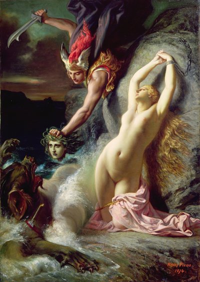 アンドロメダ、岩に鎖でつながれた1874 作： Henri Pierre Picou
