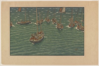 トレブールに停泊するボート、プレート 5、「Le Beau Pays de Bretagne」より 作： Henri Rivière