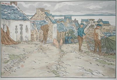 網を張るブレトンの漁師 作： Henri Rivière