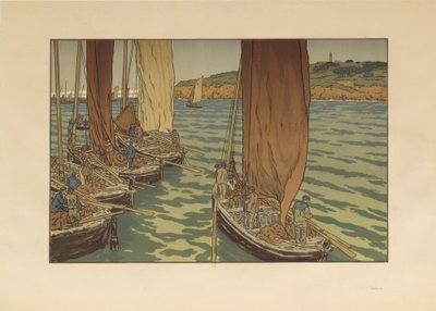 トレブールのボートの出発 作： Henri Rivière