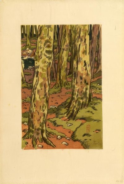 Loguivy の森の中の洗濯物 作： Henri Rivière