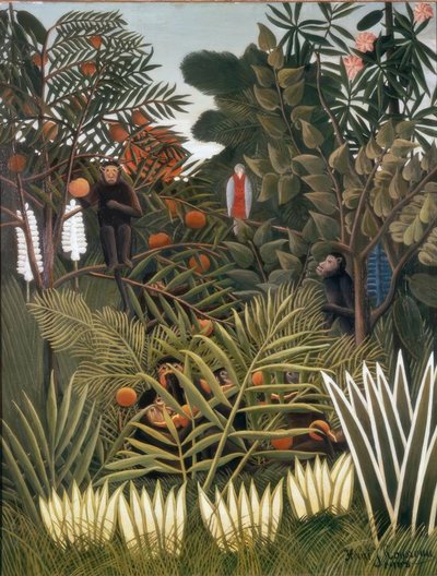 サルとオウムのエキゾチックな風景 作： Henri Rousseau