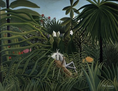 馬を攻撃するジャガー、1910 作： Henri Rousseau