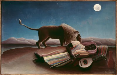 眠っているボヘミアン 作： Henri Rousseau