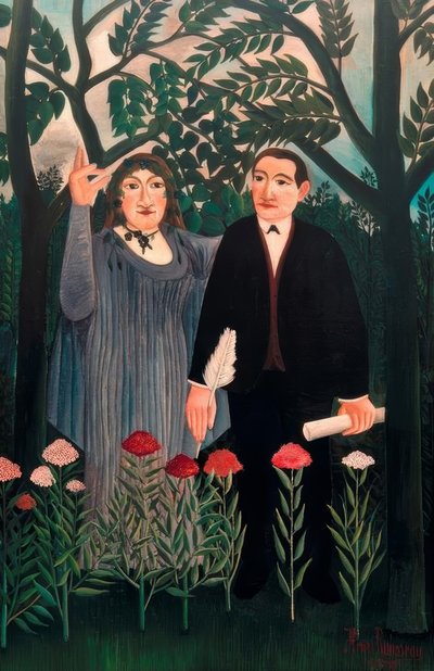 詩人にインスピレーションを与えるミューズ 作： Henri Rousseau