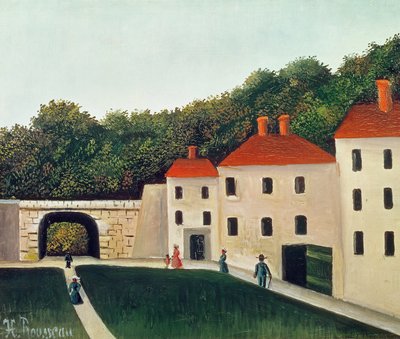 アーチと3つの家のある風景、1907年 作： Henri Rousseau