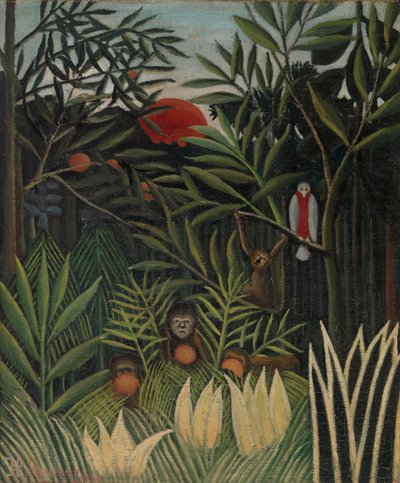 原生林のサルとオウム 作： Henri Rousseau