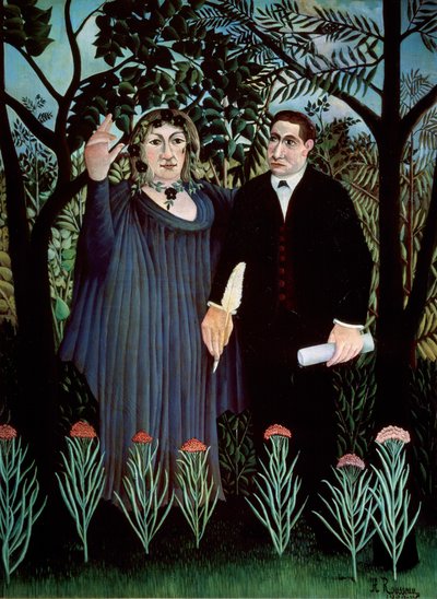 詩人と彼のミューズ。ギヨームアポリネールとマリーローレンシンの肖像、1909年 作： Henri Rousseau