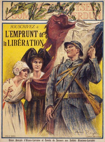 アルザス・ロレーヌ友好同盟とアルザス・ロレーヌ兵士保護委員会のポスター（Henri Roger, 1869 - 1938）。 作： Henri Royer