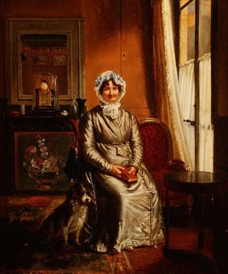 犬を連れた女性がインテリアに 作： Henri Serrur