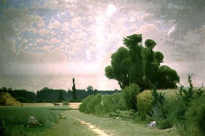 道端で休んでいる人がいる風景 作： Henri Tavel