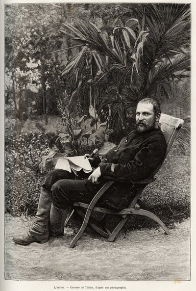 作者であるDr. Charles Edouard Hocquard (1853-1911)の1等医学少佐の肖像。1885年、Le tour du monde, nouveau journalに掲載されたCharles Edouard Hocquard (1853-1911)博士の物語 "Trente mois au Tonkin "を説明するためのThiriatによるエングレーヴィング。 作： Henri Thiriat
