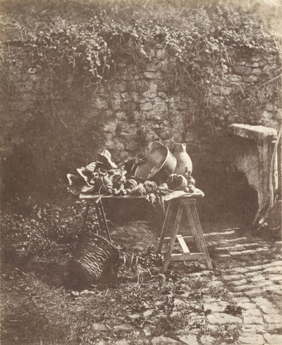 [静物：架台の上の大釜、水差し、野菜]。 作： Henri Victor Regnault