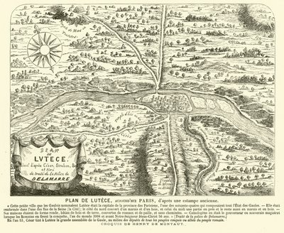 ローマ時代の都市ルーテシアの平面図（現代のパリの敷地内）（エングレービング 作： Henri de (after) Montaut