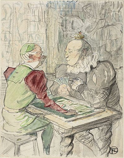 キングスカードゲーム、コピー、1895年以降（紙に水彩とクレヨン） 作： Henri de (after) Toulouse Lautrec