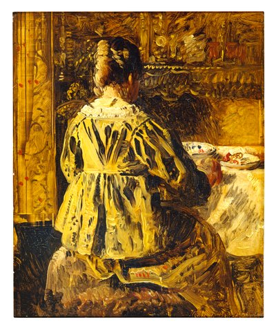 後ろから見た食事または女性（キャンバスに油彩） 作： Henri de Braekeleer