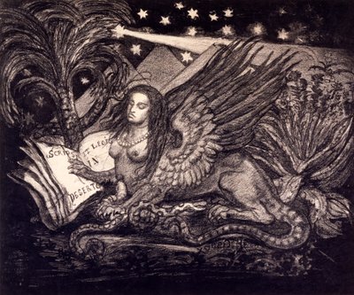 スフィンクス、レイ・ド・グルメント作「Hieroglyphes et Poemes」の前線、1894 作： Henri de Groux