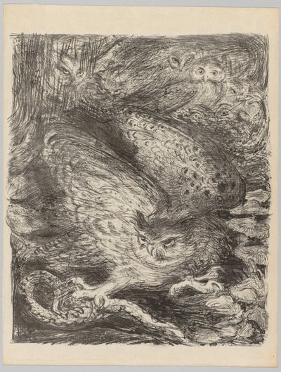ヴィンテージ！：7つのフクロウと蛇、c。 1900。 作： Henri de Groux