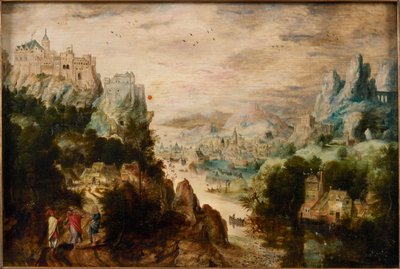 エマオへの道のある風景、1540 年頃。 作： Henri de Herri met de Bles