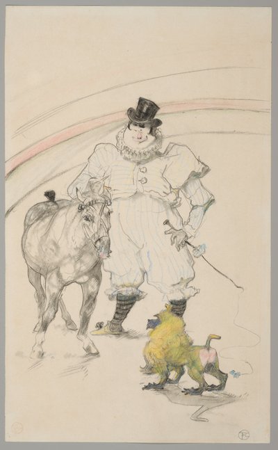 サーカスにて：訓練されたポニーとヒヒ 作： Henri de Toulouse-Lautrec